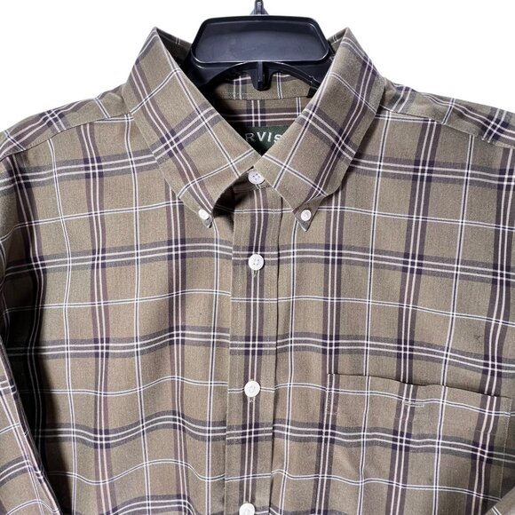 Orvis Mens XL Tan Plaid Button Down Shirt Cotton Collar Pocket Long Sleeve - Picture 1 of 12
